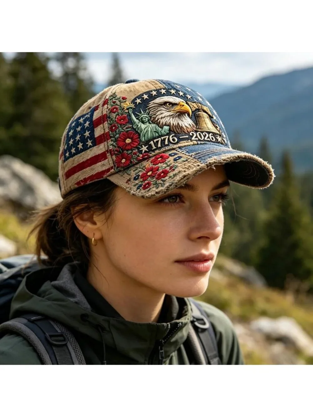 250th Anniversary Baseball Cap - Cotton, Bald Eagle & American Flag, Adjustable